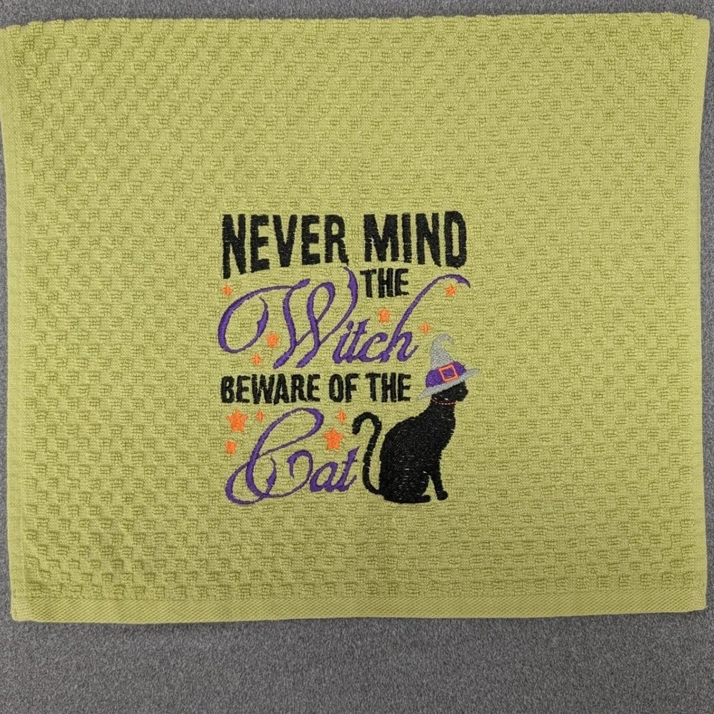 Never Mind the Witch Beware of The Cat Halloween Fall Kitchen Bar Hand Tea Towel